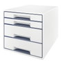 Leitz Wow Desk Cube Fichero de cajones de sobremesa con 2 cajones grandes y 2 pequeños, blanco/gris