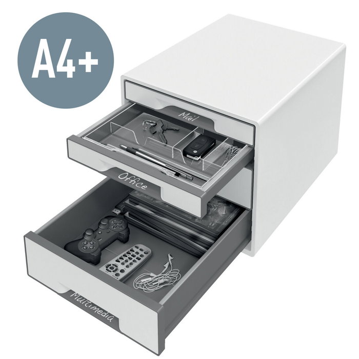 Leitz Wow Desk Cube Fichero de cajones de sobremesa con 2 cajones grandes y 2 pequeños, blanco/gris Leitz Wow Desk Cube Fichero de cajones de sobremesa con 2 cajones grandes y 2 pequeños, blanco/gris