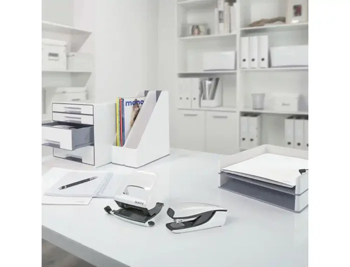 Leitz Desk Cube Fichero Cajones Sobremesa, 2 Grandes y 2 Pequeños, Blanco/Gris