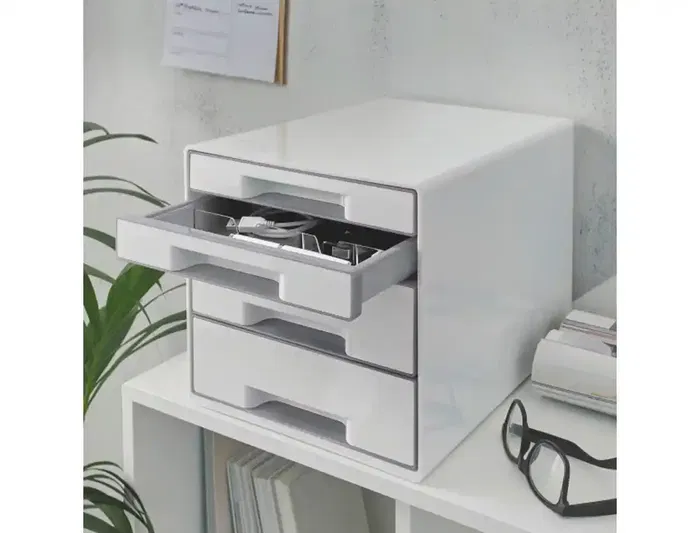 Leitz Desk Cube Fichero Cajones Sobremesa, 2 Grandes y 2 Pequeños, Blanco/Gris