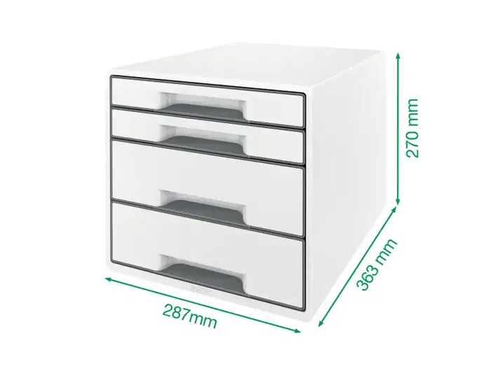 Leitz Desk Cube Fichero Cajones Sobremesa, 2 Grandes y 2 Pequeños, Blanco/Gris
