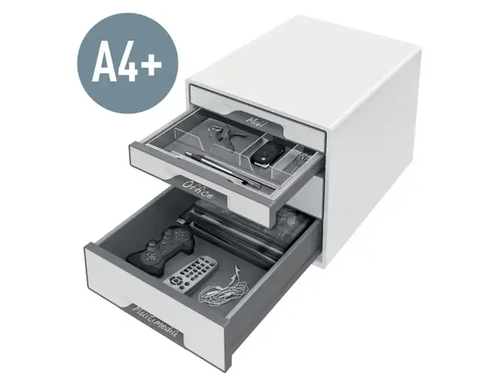 Leitz Desk Cube Fichero Cajones Sobremesa, 2 Grandes y 2 Pequeños, Blanco/Gris