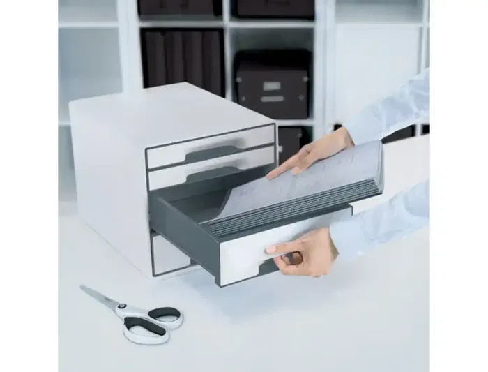 Leitz Desk Cube Fichero Cajones Sobremesa, 2 Grandes y 2 Pequeños, Blanco/Gris