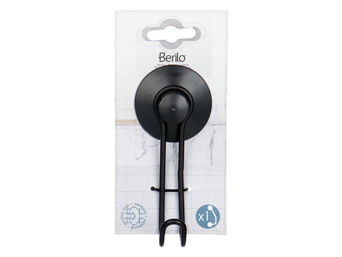Berilo Percha Metal Negro Mate 1 Gancho Ventosa 13x5.5x5 cm (Set de 24)