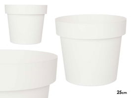 Ibergarden Maceta Plástico Blanca 25 cm Diámetro x 22.5 cm Alto (Set de 12)