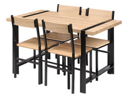 Giftdecor Set Mesa 4 Sillas Patas Negras 120x70x75 cm + Sillas 46x38x84 cm Metal MDF PVC