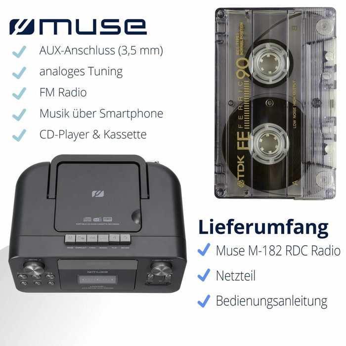 MUSE Radio CD con cassette y grabador AM/FM