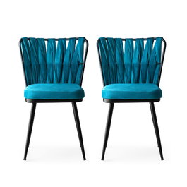 Hanah Home Juego de 2 Sillas 228 V2 Bohemio Metal y Terciopelo Negro y Azul 43x82x43 cm