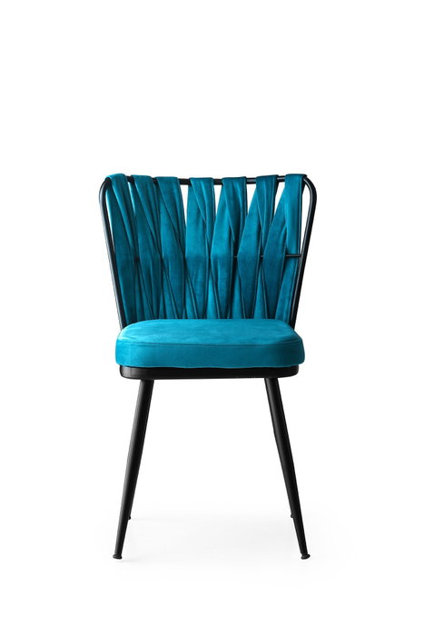 Hanah Home Juego de 2 Sillas 228 V2 Bohemio Metal y Terciopelo Negro y Azul 43x82x43 cm