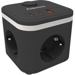 Fellowes Regleta Cubo con 3 Tomas de Corriente, 1 USB-A, 2 USB-C y Cable de 2 m, Negra