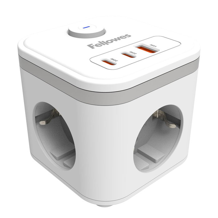 Fellowes Regleta Cubo con 3 Tomas de Corriente, 1 USB-A, 2 USB-C y Cable de 2 m, Negra