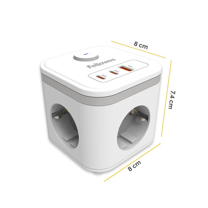 Fellowes Regleta Cubo con 3 Tomas de Corriente, 1 USB-A, 2 USB-C y Cable de 2 m, Negra