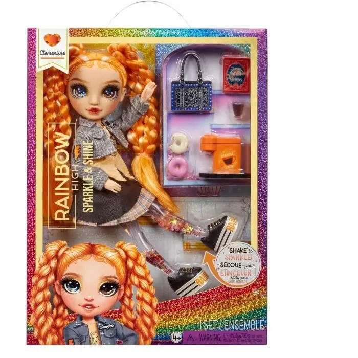 MGA Rainbow High Sparkle & Shine Clementine - Naranja con Piernas de Purpurina Líquida