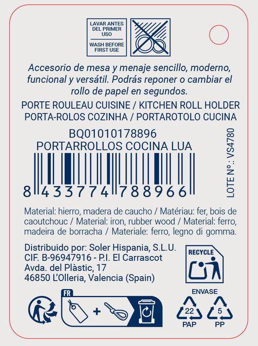 Inde - Portarrollos Cocina Lua Quttin, Organizador de Cocina en Acero, 15 x 15 x 31 cm (24 Unidades) Inde - Portarrollos Cocina Lua Quttin, Organizador de Cocina en Acero, 15 x 15 x 31 cm (24 Unidades)
