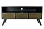 DKD Home Decor Mueble TV Vintage Rejilla negro Metal Negro Dorado 3 Cajones 125x41x62 cm