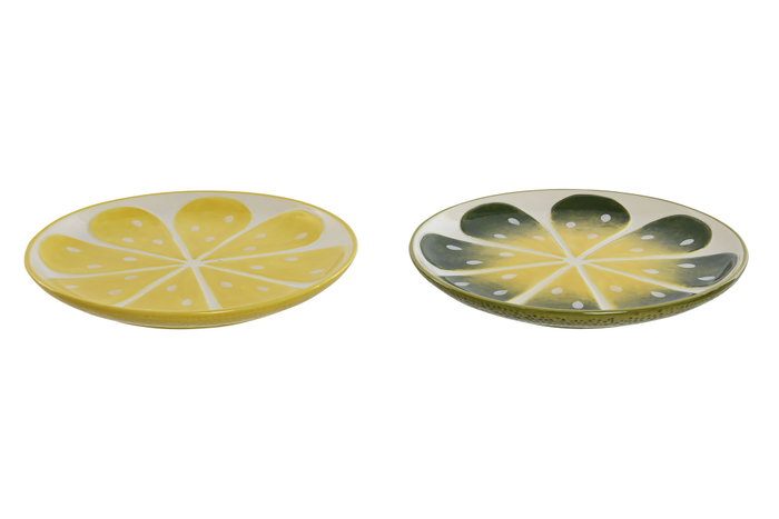DKD Home Decor Platos de Gres Fruits 24 Limón Surtido de 2 Unidades de 22,5 cm