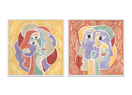 DKD Home Decor Cuadro de Lienzo Caras Abstracto Multicolor Surtido de 2 Unidades