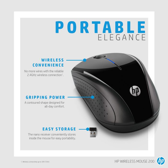 HP Ratón Inalámbrico 220, Tamaño de Viaje, Larga Duración de Batería, Diseño Ambidiestro