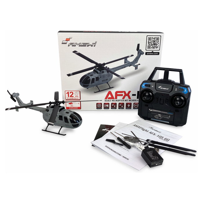 AMEWI AFX-105 Helicóptero RC 4 Canales 6G RTF con Mando, Aeronave VTOL de Despegue Vertical, 12 Min de Vuelo, Edad 14+ (Gris)