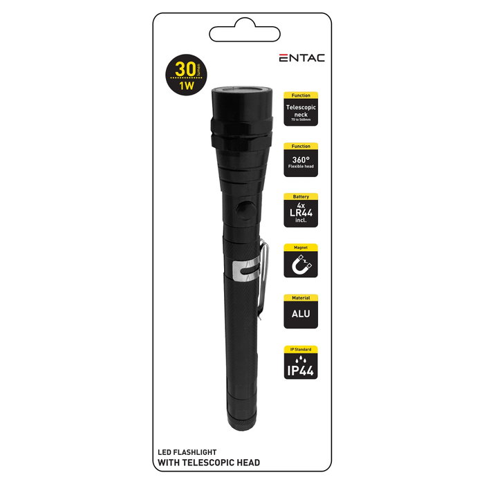 ENTAC EFL-1W-FLEX-ALU Linterna de mano de Aluminio Negra