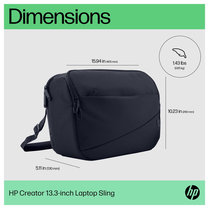 HP Creator 10L Dark Navy - Funda Tipo Bandolera Resistente al Agua para Portátil de 33.8 cm (13.3 pulgadas), Compatible con la Mayoría de Laptops de 13.3"