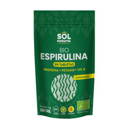 Sol Natural Espirulina Bio Vegano 200 tabletas Complemento Alimenticio Detox