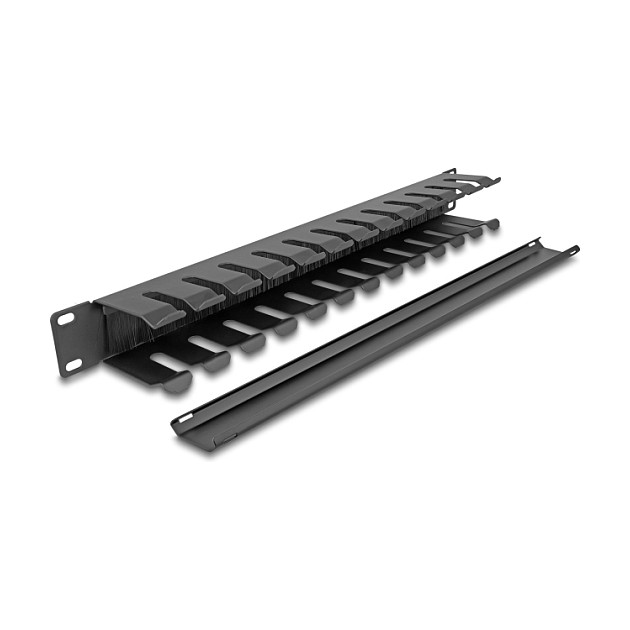 DeLOCK Panel de gestión de cables de 19 pulgadas con cepillo y 2 aberturas 1U negro