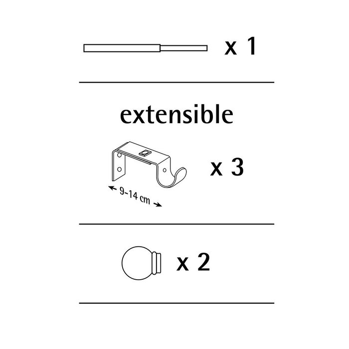 Cintacor Kit Barra Cortina Doble Báculo Negro Extensible 160-300 cm