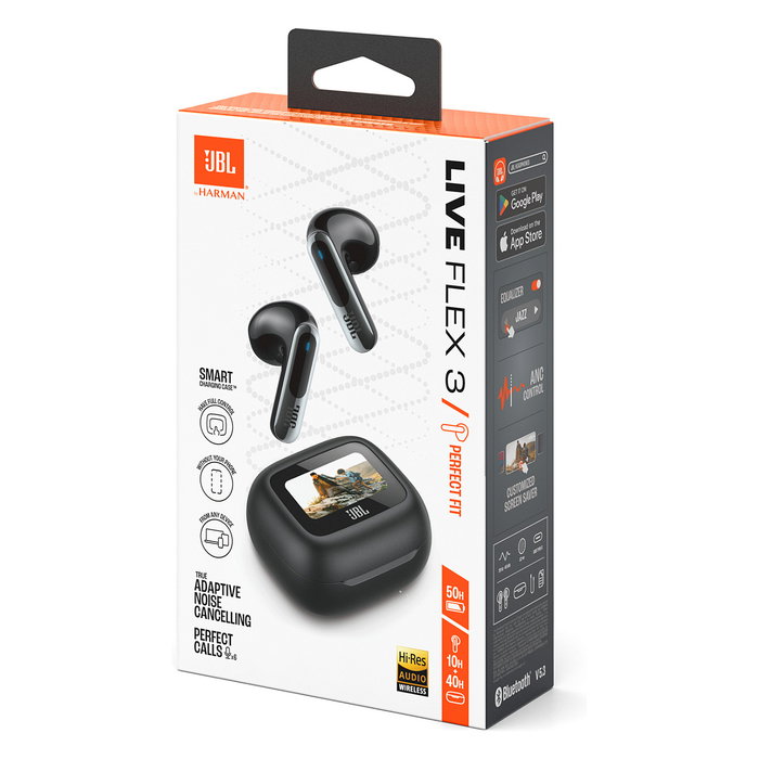 JBL Live Flex 3 OE Auriculares Inalámbricos Bluetooth con Cancelación Activa de Ruido True Adaptive, 24h Batería, Negro - IP54, Control Táctil