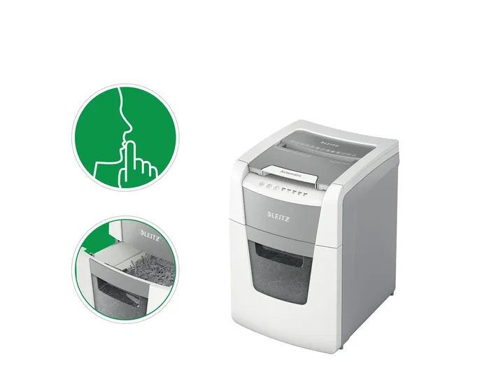 Leitz IQ Auto+ 100 Destructora Automática de Documentos, Capacidad 100 Hojas, Corte Partículas P4, Ideal Pequeña Oficina