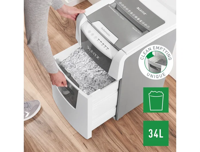 Leitz IQ Auto+ 100 Destructora Automática de Documentos, Capacidad 100 Hojas, Corte Partículas P4, Ideal Pequeña Oficina