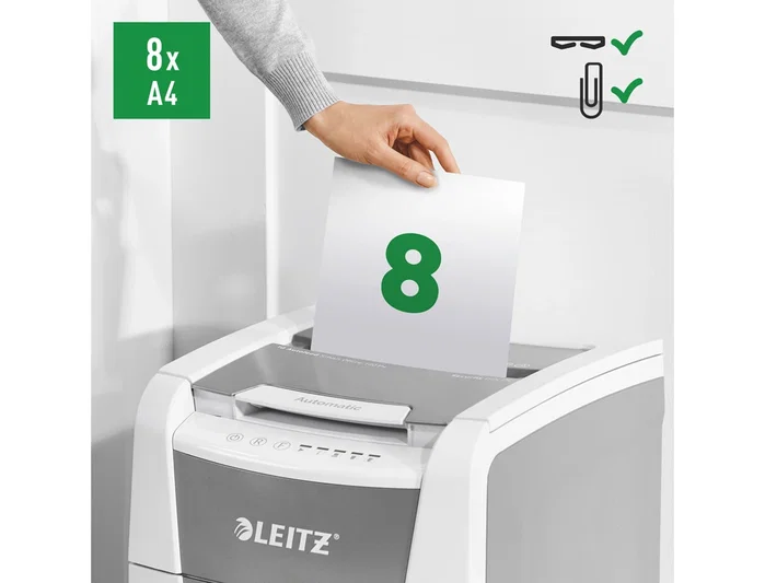Leitz IQ Auto+ 100 Destructora Automática de Documentos, Capacidad 100 Hojas, Corte Partículas P4, Ideal Pequeña Oficina
