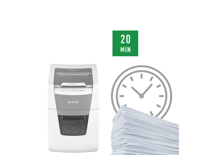 Leitz IQ Auto+ 100 Destructora Automática de Documentos, Capacidad 100 Hojas, Corte Partículas P4, Ideal Pequeña Oficina