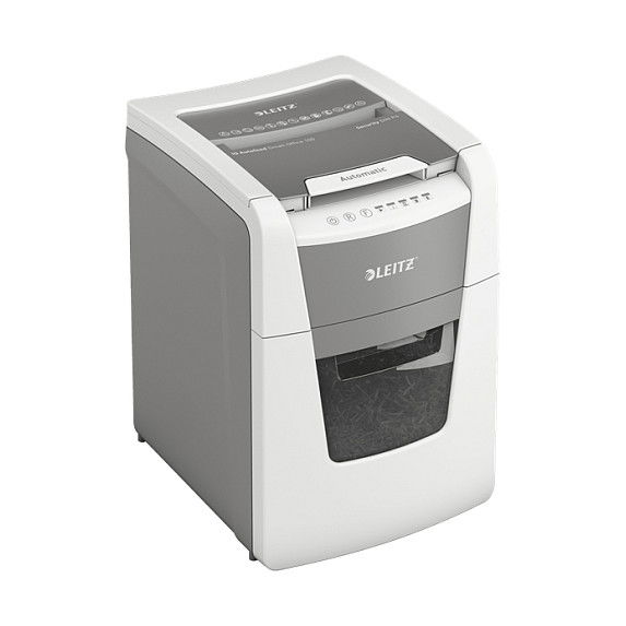 Leitz IQ Autofeed Small Office 100 Trituradora de Papel 80110000, Corte Cruzado 4 x 30 mm, 250 Hojas, 34 L, 55 dB, P-4, Blanco y Gris
