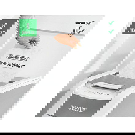 Leitz IQ Autofeed Small Office 100 Trituradora de Papel 80110000, Corte Cruzado 4 x 30 mm, 250 Hojas, 34 L, 55 dB, P-4, Blanco y Gris