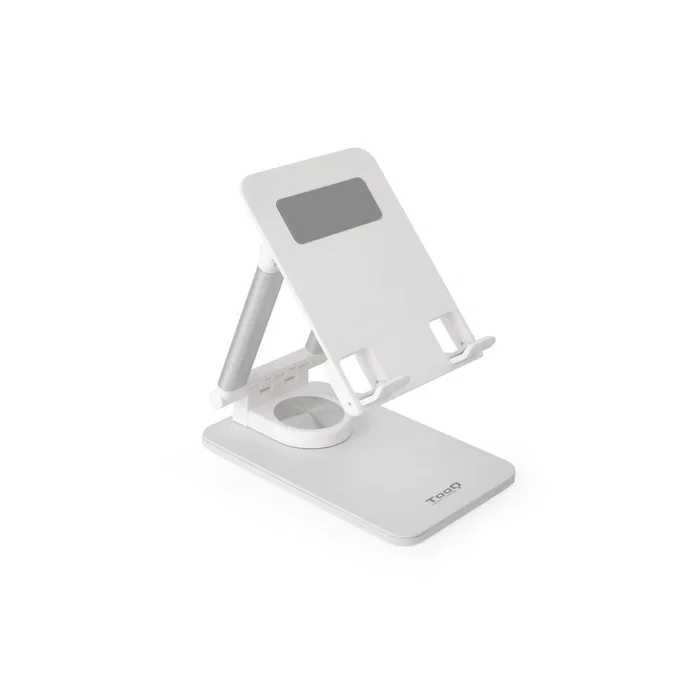 TooQ Soporte Hermes Plegable Ajustable y Giratorio 360° para Móvil o Tablet de hasta 12.9 Pulgadas, con Almohadillas Antideslizantes, para Escritorio - Color Blanco