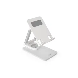 TooQ Soporte Hermes Plegable Ajustable y Giratorio 360° para Móvil o Tablet de hasta 12.9 Pulgadas, con Almohadillas Antideslizantes, para Escritorio - Color Blanco