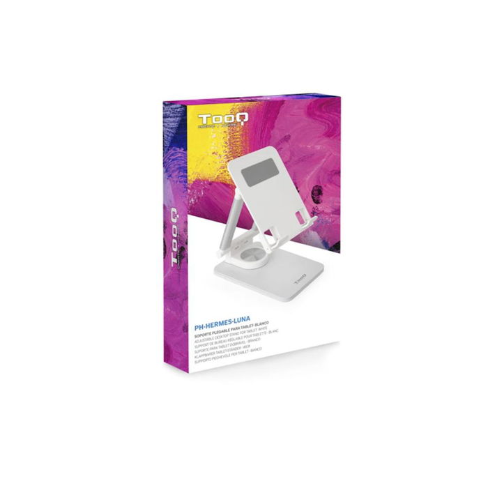 Tooq Soporte Hermes Plegable y Giratorio 360° para Tablet y Smartphone Hasta 12.9 Pulgadas (12.9"), Ajustable, Horizontal/Vertical, Color Blanco