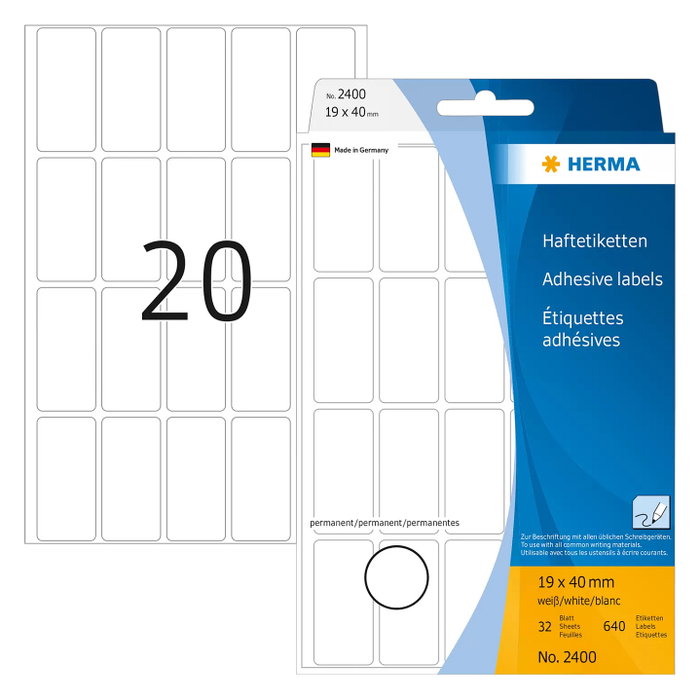 HERMA 2400 Etiquetas autoadhesivas 40,0 x 19,0 mm HERMA 2400 Etiquetas autoadhesivas 40,0 x 19,0 mm