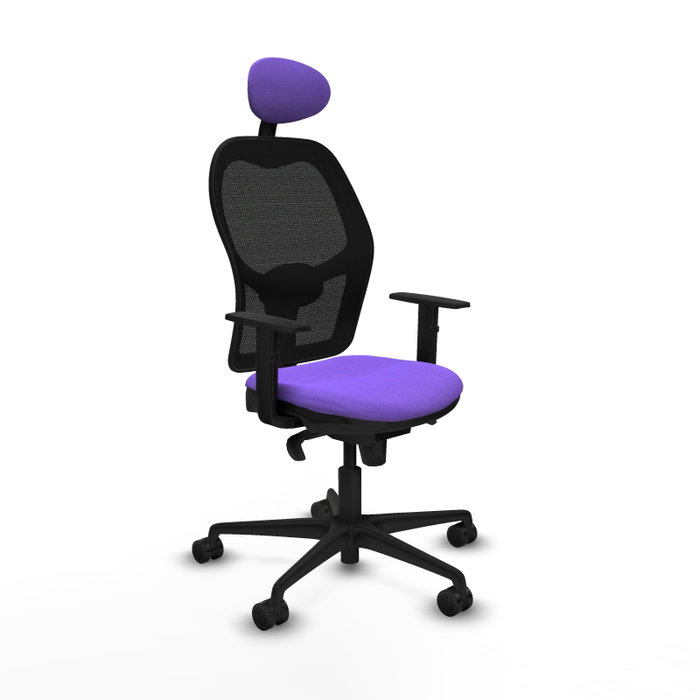 PIQUERAS Y CRESPO Silla de oficina Jorquera Sincro, Tela Lila y Malla Negra, Cabecero Fijo, Brazos 1D, Lumbar 1D, Ruedas 65mm PIQUERAS Y CRESPO Silla de oficina Jorquera Sincro, Tela Lila y Malla Negra, Cabecero Fijo, Brazos 1D, Lumbar 1D, Ruedas 65mm