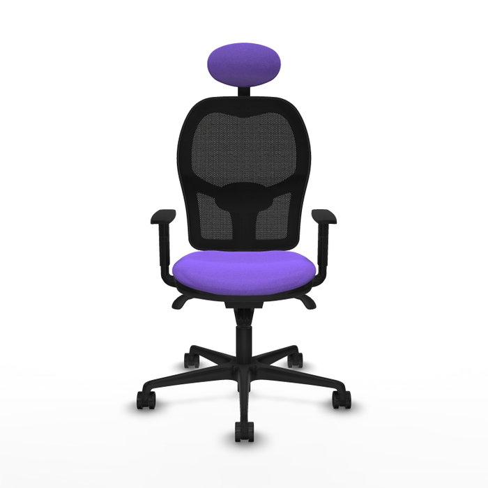 PIQUERAS Y CRESPO Silla de oficina Jorquera Sincro, Tela Lila y Malla Negra, Cabecero Fijo, Brazos 1D, Lumbar 1D, Ruedas 65mm PIQUERAS Y CRESPO Silla de oficina Jorquera Sincro, Tela Lila y Malla Negra, Cabecero Fijo, Brazos 1D, Lumbar 1D, Ruedas 65mm