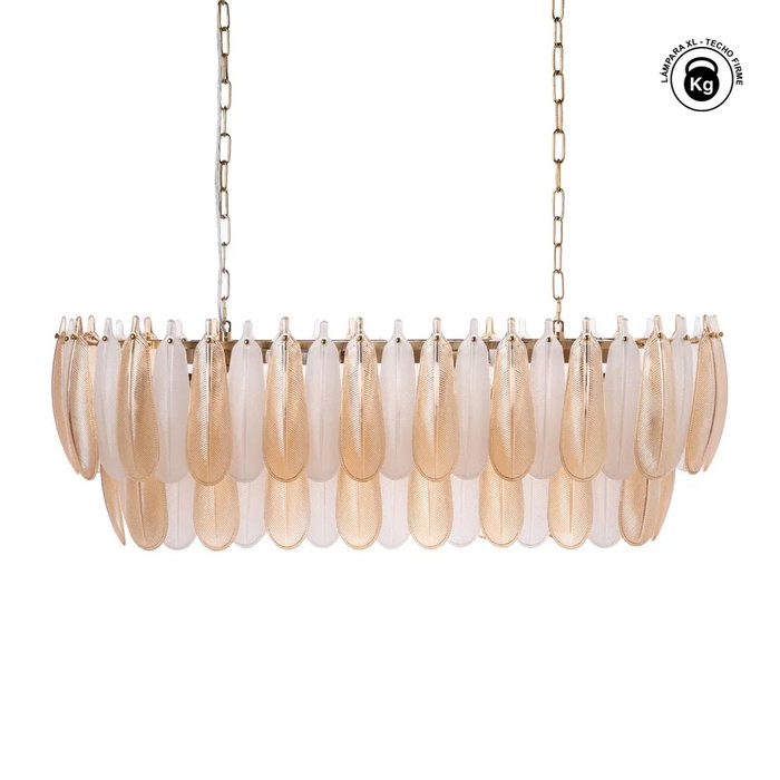 Lámpara Techo Plumas Champán Cristal 100 X 35 X 38 cm Lámpara Techo Plumas Champán Cristal 100 X 35 X 38 cm