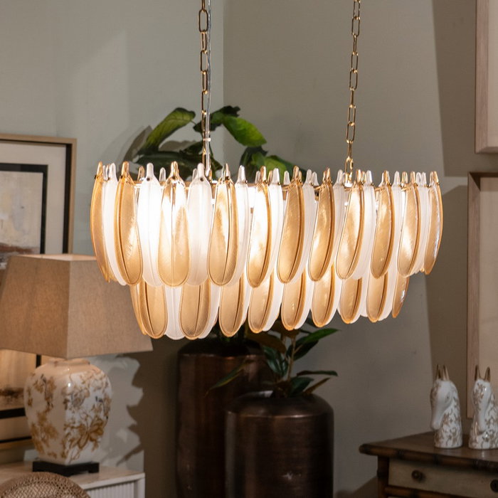 Lámpara Techo Plumas Champán Cristal 100 X 35 X 38 cm Lámpara Techo Plumas Champán Cristal 100 X 35 X 38 cm