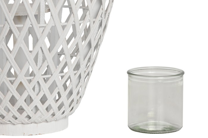 DKD Home Decor Portavelas Blanco Bambu Cristal 32 x 60 x 32 cm (2 Unidades) DKD Home Decor Portavelas Blanco Bambu Cristal 32 x 60 x 32 cm (2 Unidades)