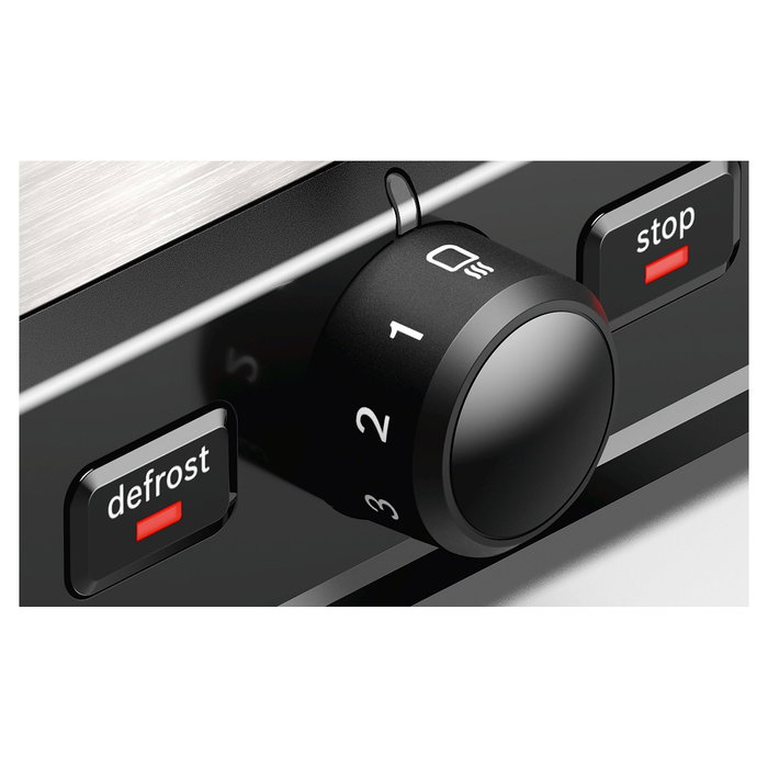 Bosch TAT5P420 Tostadora DesignLine, Acero Inoxidable, 2 Rebanadas, 970W, Función Descongelar y Recalentar, Negro