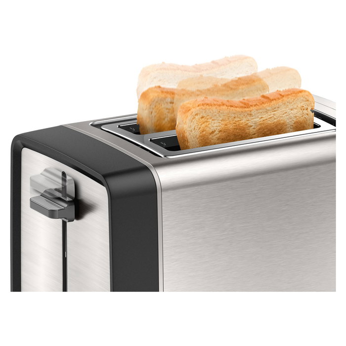 Bosch TAT5P420 Tostadora DesignLine, Acero Inoxidable, 2 Rebanadas, 970W, Función Descongelar y Recalentar, Negro