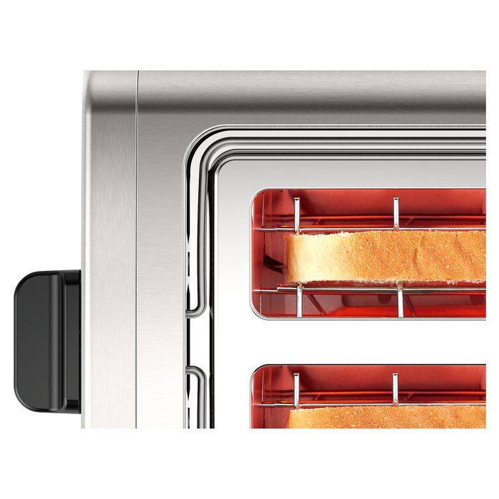 Bosch TAT5P420 Tostadora DesignLine, Acero Inoxidable, 2 Rebanadas, 970W, Función Descongelar y Recalentar, Negro