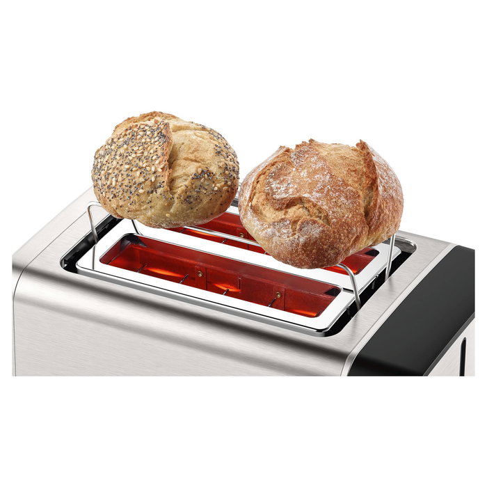 Bosch TAT5P420 Tostadora DesignLine, Acero Inoxidable, 2 Rebanadas, 970W, Función Descongelar y Recalentar, Negro