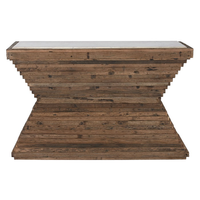 DKD Home Decor Consola Item Home Marron Blanco Madera reciclada Marmol 138 x 45 x 87 cm