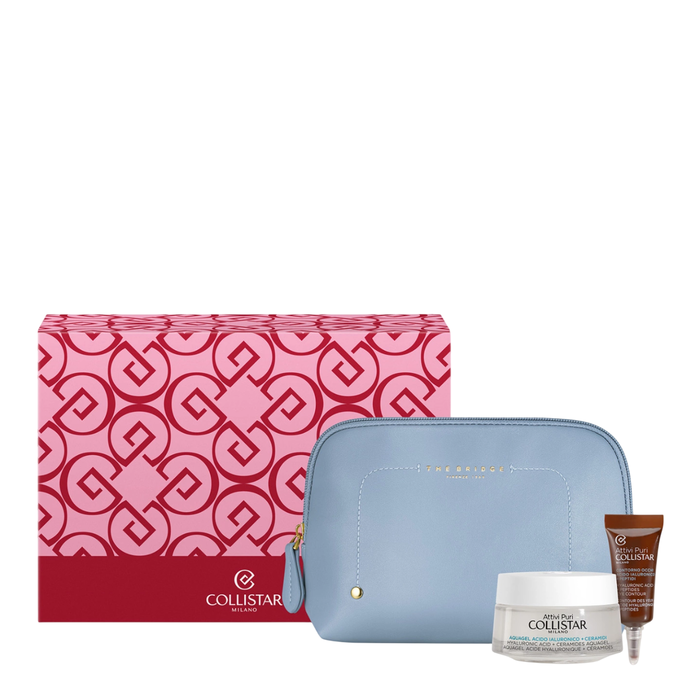 Collistar Set Pure Actives con Ácido Hialurónico, Péptidos y Crema Hidratante con Bolsa de Tela Blue
